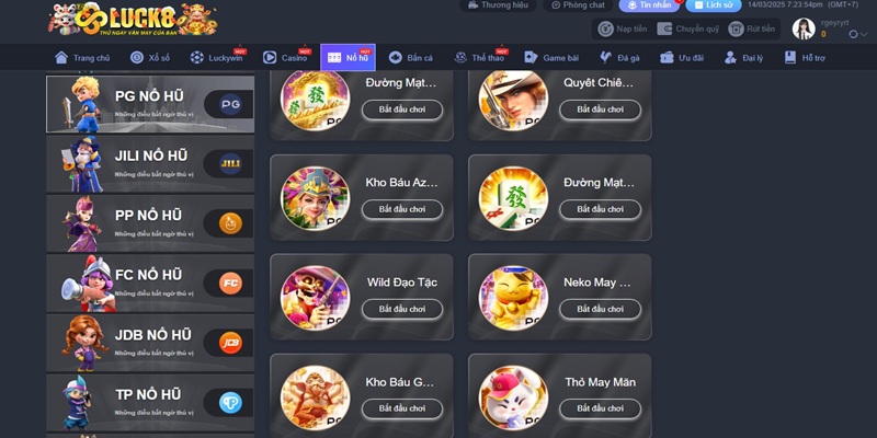 Sảnh Slot đang liên kết với Luck8